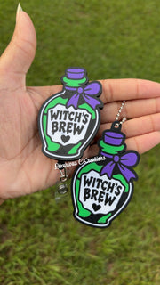 Witch’s Brew Potion Bottle Badge Reel + Keychain Set 💚💜