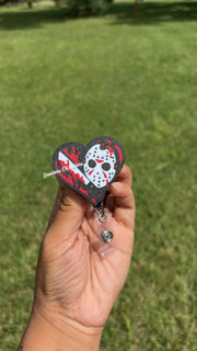 Bloody Heart Horror Mask Badge Reel + Keychain Set 🩸