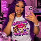 Mouth Slick Vibes Rich Graphic Tee | Pink & Purple Glam Statement Shirt