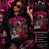 Cute Face Dark Taste PNG | Pink & Black Glam Halloween Digital Design